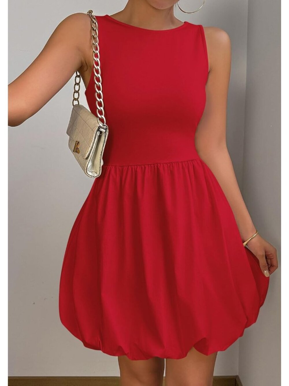 〽️Women's Red Casual Sleeveless Tank Crew Neck Short Cocktail Mini Dress - Picture 6 of 6
